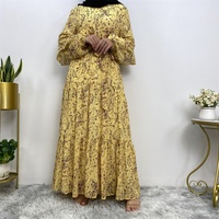6564 #   Robe populaire pour femme printemps-été, motif floral élégant, manches élastiques à une couche, taille élastique avec doublure complète