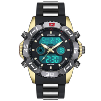 Stryve Montre de sport de luxe unisexe, étanche, LED, quartz, alarme, bracelet en acier inoxydable, double affichage