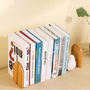 Serre-livres en bambou naturel 2 pièces, support de support de livre antidérapant de bureau de grande capacité, extrémités d'étagère en bois pour le bureau - Product Image 5