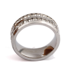 Stainless Steel Ring 8mm Two <b>Rows</b> Diamonds Channel Setting Unisex Fashion Jewelry <b>Gift</b> - Product Image 2