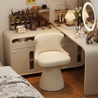 Chaise de maquillage rotative en cuir et tabouret de coiffeuse avec repose-pieds - Style crème pour chambre à coucher, dortoir, usage domestique