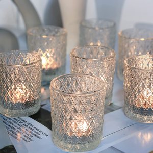 Portavelas de Vidrio Transparente con Relieve, Estilo Nórdico, Resistente al Calor, 3 oz, para Centro de Mesa de Boda - Product Image 1