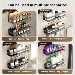 ชั้นวางของแสนสะดวกในห้องครัวที่วางเครื่องเทศทำจากเหล็กกล้าคาร์บอนพร้อมตะขอและรูติดผนัง40ซม. - Product Image 5