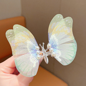 Pinces à cheveux papillon Boho Big Pearl Green Butterfly Hair <span class=keywords><strong>Barrette</strong></span> 3D Moving Wings Fairy Hairpin Accessoires pour femmes filles - Product Image 5