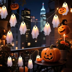 Guirlandes lumineuses fantômes d'Halloween, imperméables, pour l'intérieur et l'extérieur, fonctionnant sur piles, pour la décoration de la salle de fête, du jardin - Product Image 5