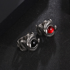 Anillo Doble de Serpiente con Engaste de Gema Negra, Joyería de Moda para Hombre SA1144 - Product Image 4