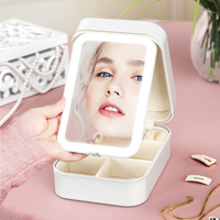 Smart Touch LED Miroir cosmétique Boîte à bijoux pliable Miroir intelligent Sac de rangement cosmétique portable avec miroir LED