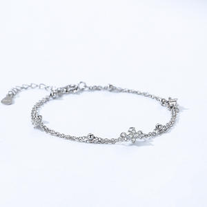 Pulsera de Plata de Ley S925 con Trébol de Cuatro Hojas y Circonita, Doble Cadena, para Mujer, Joyería de Moda, Versión de Cobre Personalizable - Product Image 4