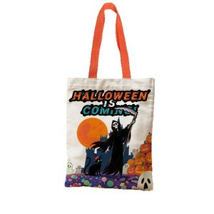 Sac fourre-tout réutilisable en toile de coton écologique avec imprimé Halloween pour cadeaux et rangement de costumes - Product Image 3
