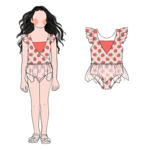 Bonne qualité filles manches volantes Tulle jupe une pièce <span class=keywords><strong>maillot</strong></span> <span class=keywords><strong>de</strong></span> <span class=keywords><strong>bain</strong></span> 2025 nouvelle mode impression personnalisable - Product Image 3