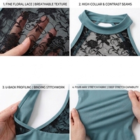 Maillot de Ballet para Adultos con Cuello Halter y Encaje Floral, Sin Mangas, con Panel de Malla y Encaje, para Entrenamiento Profesional de Danza