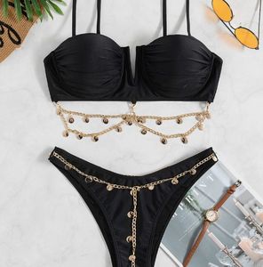 ชุดว่ายน้ำบิกินี่สีดำของผู้หญิงชุดว่ายน้ำของผู้หญิงพลอยเป็นประกายหรูหราออกแบบได้ตามต้องการ - Product Image 2