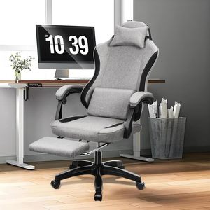 Chaise en tissu gris à dossier haut Chaise <span class=keywords><strong>Gamer</strong></span> Pro inclinable grande et haute chaise de <span class=keywords><strong>bureau</strong></span> 300 LBS réglable travail chaise de jeu <span class=keywords><strong>repose</strong></span>-pieds - Product Image 2