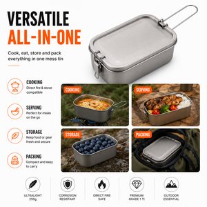 1200ml Titanium Mess Tin <b>Cooking</b> <b>Kit</b> Foldable Handle With Titanium Spork Outdoor Camping Bushcraft Portable <b>Cooking</b> Tools - Product Image 4