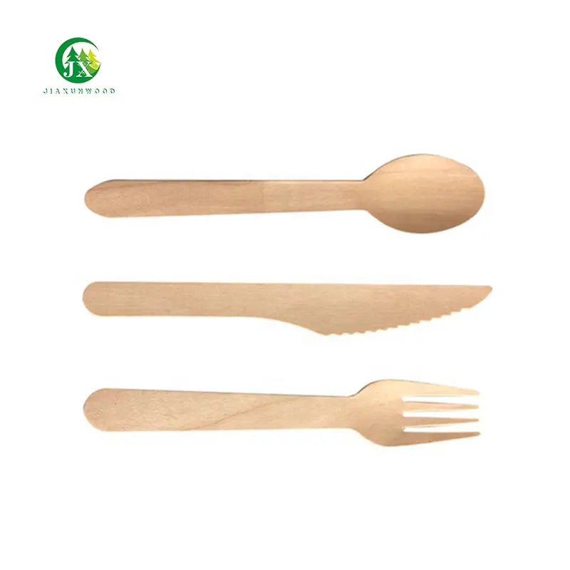 Ramah lingkungan sekali pakai kayu birch sendok pisau set garpu pabrik