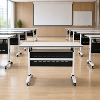 Bureau d'entraînement scolaire pliable en métal commercial avec étagère de rangement, design contemporain, durable et écologique pour usage hôtelier et de bureau