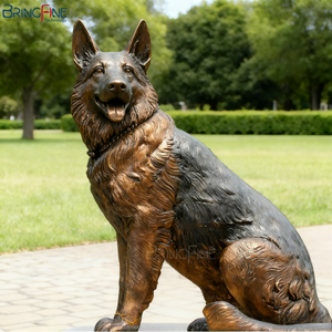 Tuindecoratie Antiek Messing Dierenambacht Levensgrote Zittende Kunst Gegoten Metalen Koperen Hond Sculptuur Bronzen Duitse Herder Standbeeld - Product Image 5