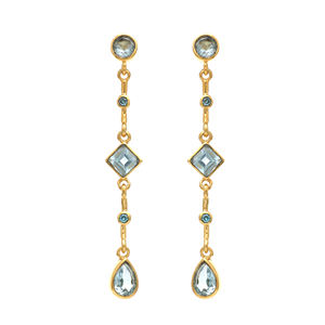 Blue Topaz Drop Earring 925 <b>Silver</b> <b>Stud</b> Unique Design Women Girls Drop Earring Pair 18k Gold Plated Earring Anniversary - Product Image 1