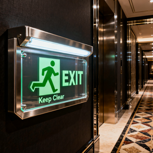 مخصصة في الهواء الطلق للماء ثنائي اللغة أدى ضوء النار علامة السلامة خروج الطوارئ بناء علامة تحذير السلامة مضيئة محددة - Product Image 1