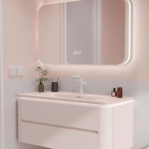 Meuble-lavabo de salle de bain français de luxe moderne miroir LED carcasse étanche en PVC/bois MDF meuble lavabo en céramique sur pied-Offre Spéciale - Product Image 3