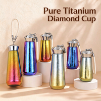 Bouteille d'eau isotherme en titane pur à double paroi avec diamant, tasse de voyage portable avec cordon et coffret cadeau