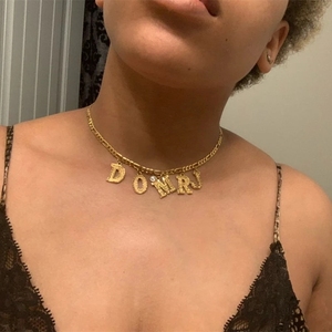 Custom <strong>Initial</strong> Combined Letter <strong>Charm</strong> Children's Gold Plated Brass Hip Hop <strong>Necklace</strong> - Product Image 2