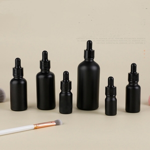 Flacon compte-gouttes rond en verre noir mat rechargeable de 5 ml, 10 ml, 15 ml, 20 ml, 30 ml, 50 ml, 100 ml pour sérum, huile essentielle, teinture - Product Image 1