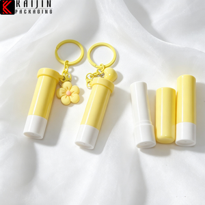 Tube de brillant à lèvres jaune 5g, contenant vide pour rouge à lèvres et baume à lèvres, avec porte-clés et anneau en silicone - Product Image 4