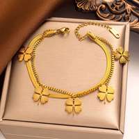 Gelang Baja Anti Karat Model Clover Dua Lapis