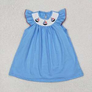 Vestidos hasta la rodilla para el 4 de julio para niñas, vestidos de manga corta con banderas, estrellas y lazos para bebés - Product Image 6