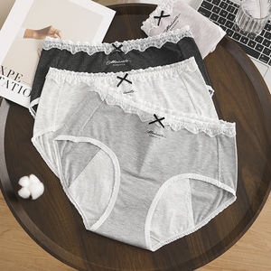 Übergröße Hochwertige Modal-Farbige Baumwolle 3-Schichten Auslaufsichere Bikini Periodenunterwäsche Französische Romantische Spitze Menstruationsunterwäsche - Product Image 3