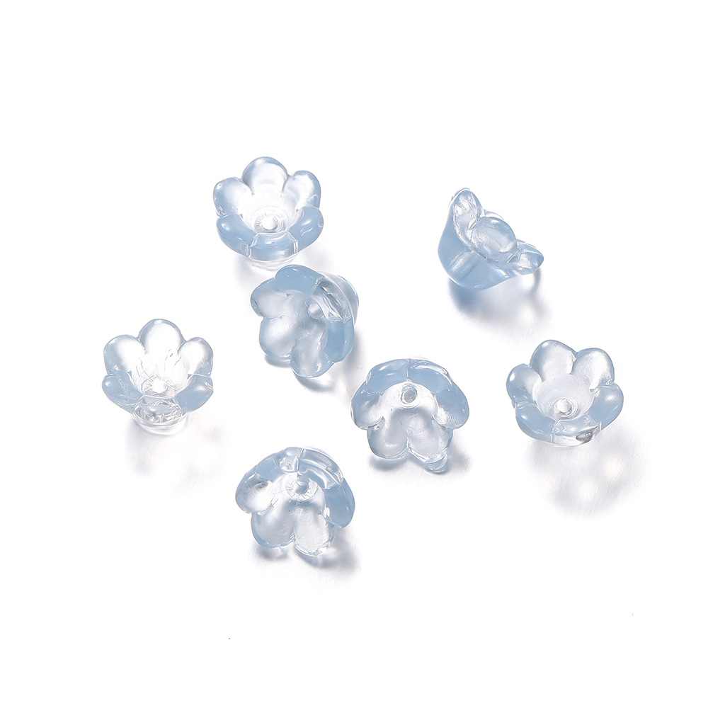 Glass flower beads - transparent light blue