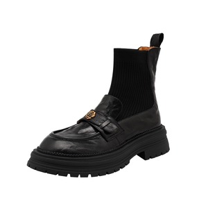 Bottines à chaussettes extensibles de luxe pour femmes, bottines à plateforme rétro polyvalentes de haute qualité, bottines à la mode britannique - Product Image 1