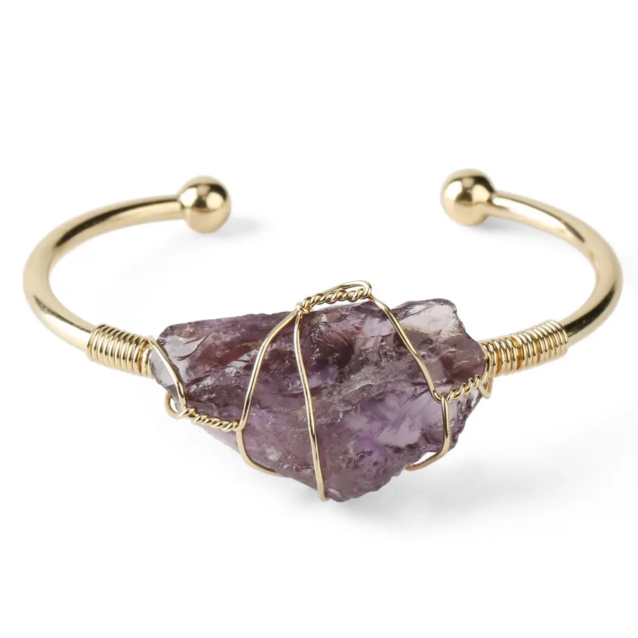 Bracelet de pierres précieuses pour femme, bijoux en cristal brut, Unique, à Quartz, fait à la main, plaqué or, enveloppé en fil