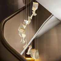 Éclairage de décoration d'intérieur de hall d'hôtel, grand projet personnalisé en acier inoxydable acrylique Led lustre d'escalier de luxe