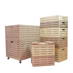 Farm Market Wood Stacking Basket Collapsible Fresh Fruit Shelves Crate With Lid