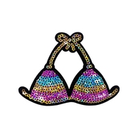 Broderie de paillettes style rétro américain thème Océan d'été, motifs Radio, Lunettes de soleil, Cocktail, Flamant rose, Bikini, Planche de surf
