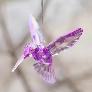 Noxinda Shiny Iridescent Hummingbird Hanging Ornaments Clear Acrylic Crystal Art Hummingbird Figurines Pendants Decorations