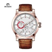 Montre-bracelet à quartz lumineuse pour homme avec logo personnalisé, boîtier en alliage, bracelet en cuir, étanche, cadran en verre, affichage à aiguilles