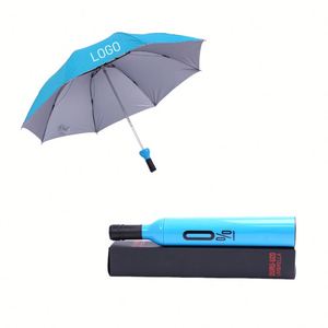 Paraguas con Forma de Botella de Vino, Color Azul Personalizado, Plegable en Tres Secciones, con Revestimiento Plateado y Logotipo - Product Image 1