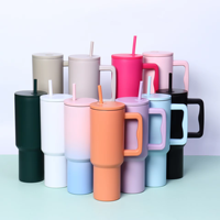 Vaso Térmico de Acero Inoxidable de 40 oz con Asa y Pajita, Taza de Vacío de Doble Pared con Acabado Mate para Viajes, Coche y Oficina