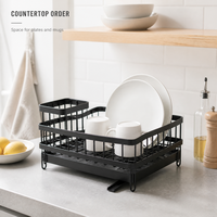 Égouttoir à vaisselle multifonction en fil métallique avec panier à ustensiles et bac de récupération pour évier de cuisine, vente en gros OEM