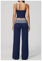 Ensemble de yoga et de fitness personnalisé, débardeur dos nu et pantalon large décontracté, imprimé pois et rayures, contraste de couleurs, pour le sport et le streetwear en extérieur