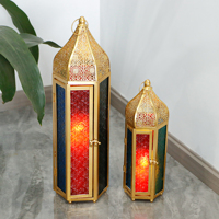 Ensemble de 2 lanternes à bougies marocaines 22,5'' et 15'' H, porte-bougie décoratif avec verre trempé coloré en relief, décoration du Ramadan