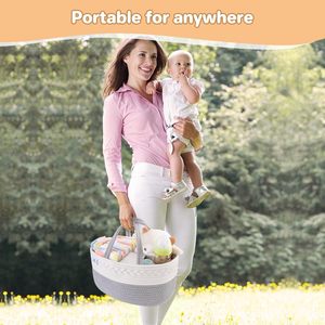 Pañal de tela plegable Caddy Organizador Divisores Guardería Cesta de almacenamiento Cambiador de mesa Cuerda de algodón Tejido Ropa elegante - Product Image 6