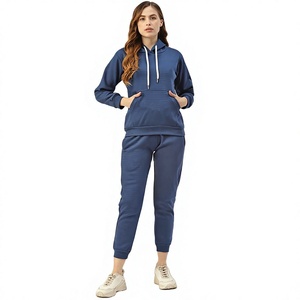 Conjunto Deportivo Azul Marino con Capucha para Mujer, Sudadera con Capucha y Pantalones Largos hasta el Tobillo, Atuendo Casual de Dos Piezas - Product Image 1