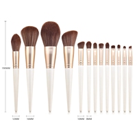 Set kuas rias wajah desainer kosmetik, Set kuas rias profesional 13 buah, kuas Foundation perona pipi, krim krem, Set kuas rias sintetis