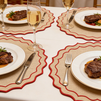 Sets de table ronds en tissu personnalisés, bord festonné, en lin brodé, de luxe, pour mariage, pour table à manger