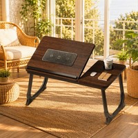 Table de lit/Canapé pliante en bois avec ventilateurs de refroidissement, double ventilateur, 5 positions réglables, cadre métallique et porte-gobelet