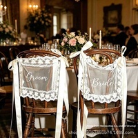 Chaise de mariage transfrontalière la plus vendue avec dossier en dentelle, décorations de table principale pour mariés, design « Just Married », Chine